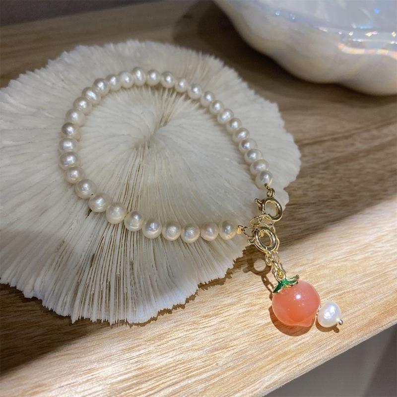 Trendy Peach Charm Natural Freshwater Pearl Ladies Bracelet Ins Style Sweet Fresh  Hand Jewelry Accessories