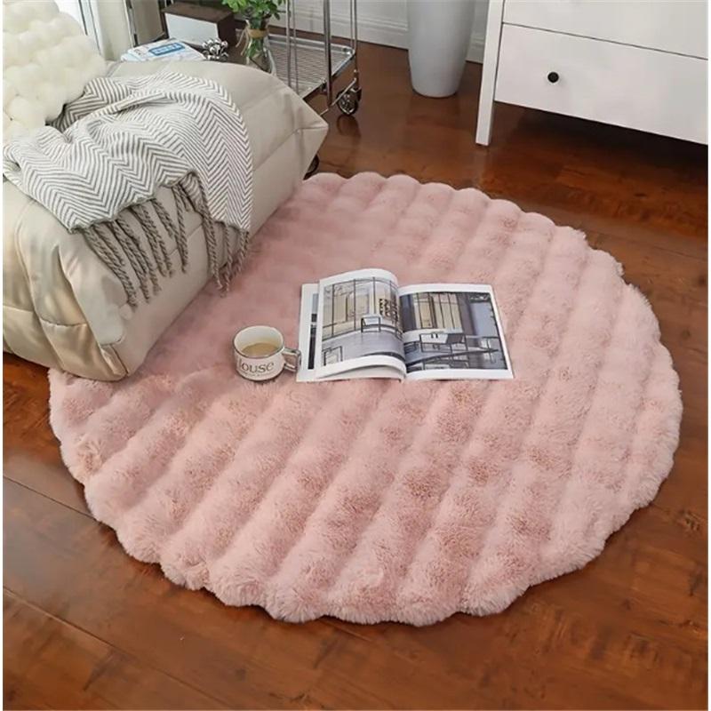 Einfarbiges Imitat-Kaninchenplüsch Rund Wohnzimmerteppich Bodenmatte Schlafzimmer Bettvorleger Bubble Velvet Erkerfenstermatte Sofadecke
