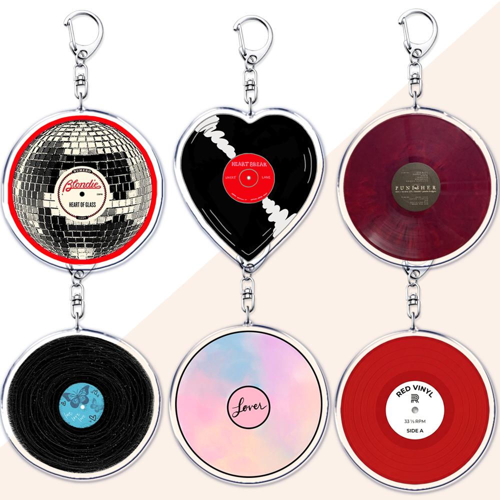 Aesthetic Indie Red Record Music Keychains for Women Accessories Bag Retro Vinyl Label Player Key Chain Fans Gifts Keyrings