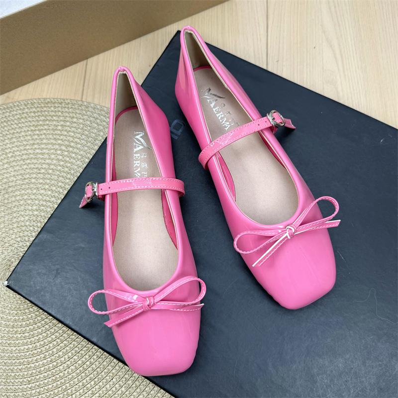 Fashion Flat Shoes for Women's Spring Autumn Square Toe Bow Mary Jane Shoes Women's Patent Leather Casual Women's Shoes Large Size 43 44