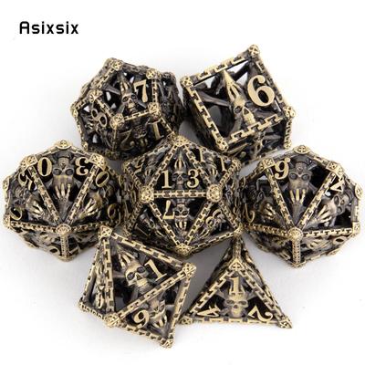 7 Pcs Copper Hand Skull Head Metal Dice Hollow Metal Polyhedral Dice Set Suitable for Role-Playing RPG  Board Game Card Game