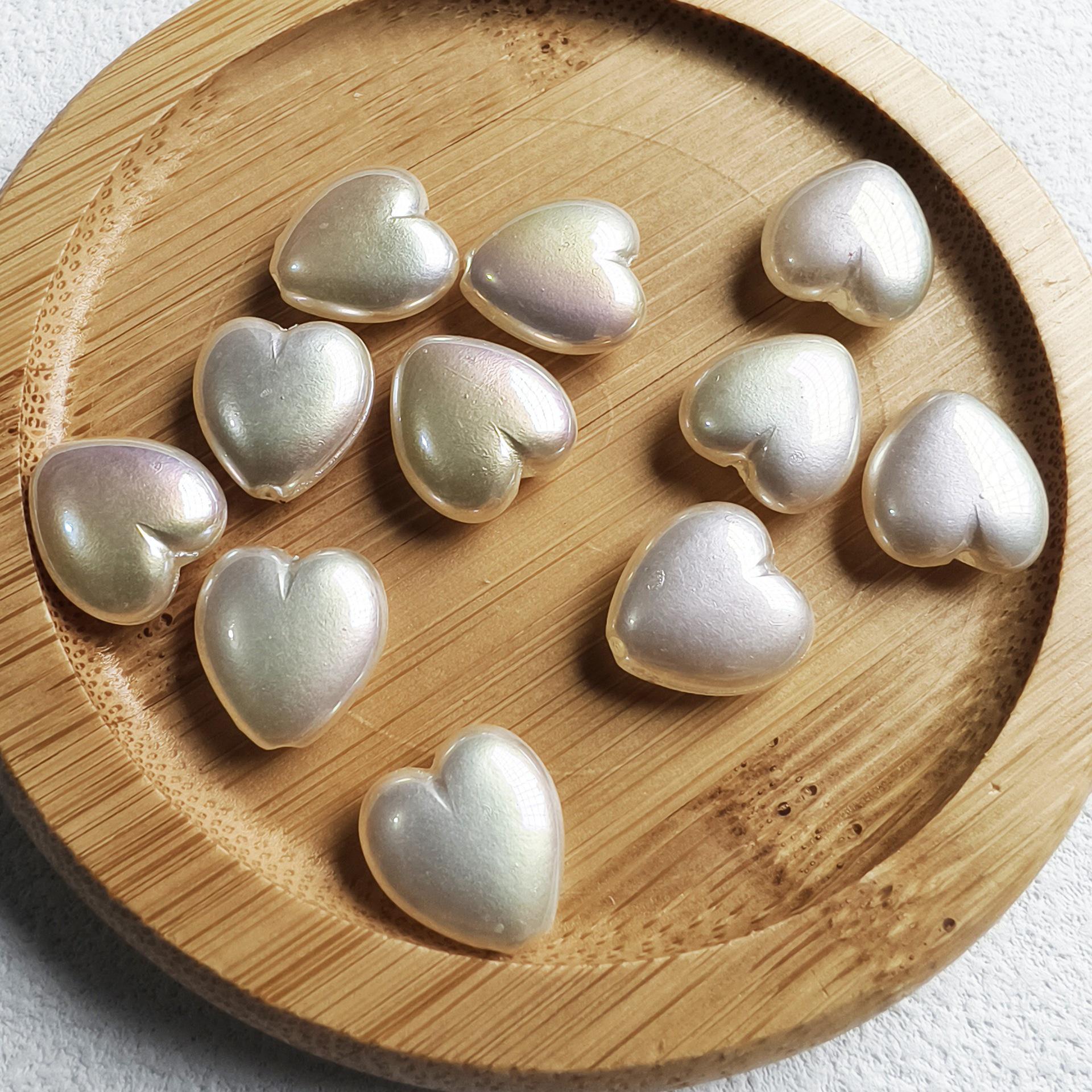 Iridescent Peach Heart Imitation Pearl Beads for DIY Jewelry Making