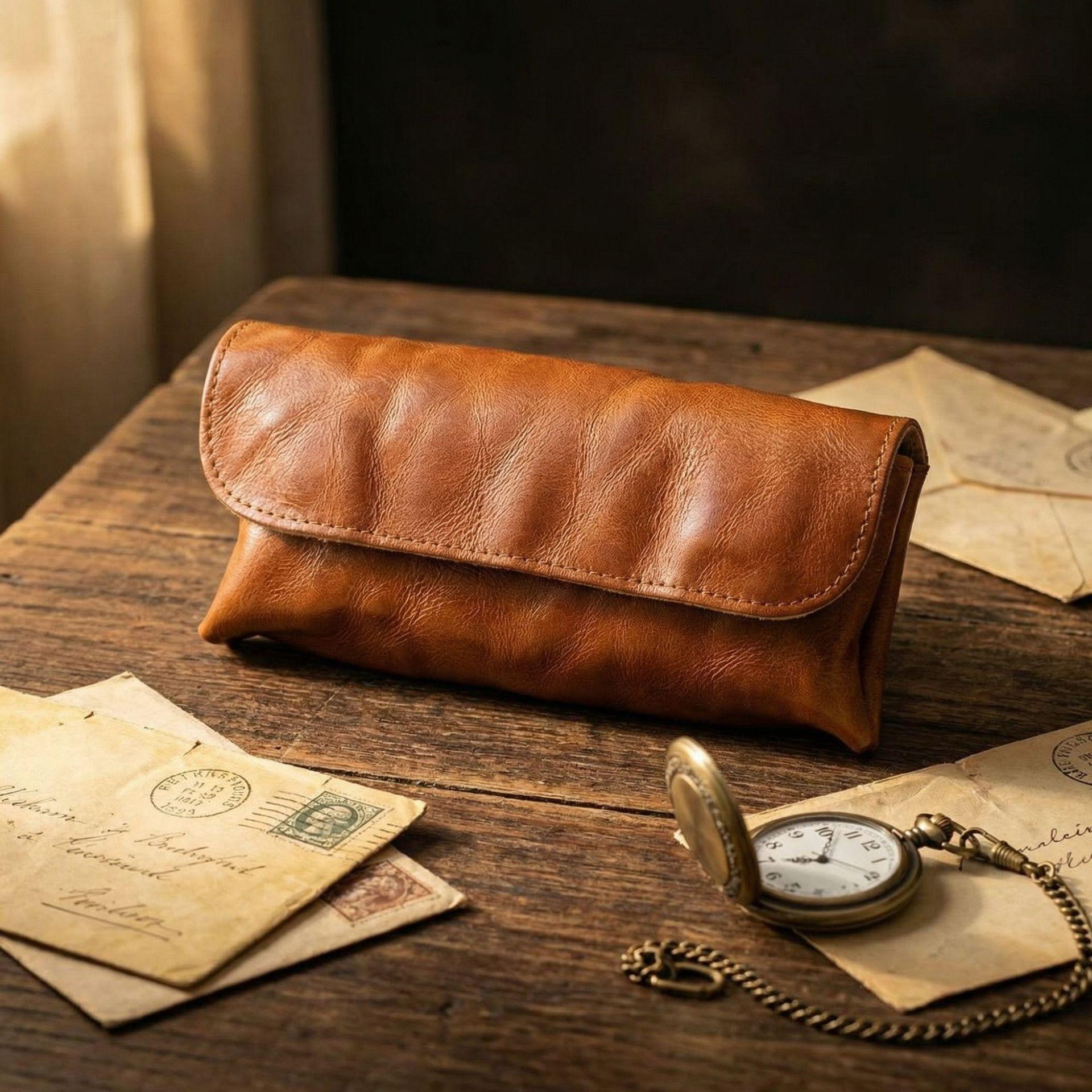 

Scratch-Resistant Cow Leather Eyeglass Case,Sunglasses Protective Holder Portable Leather Pouch for Myopia Glasses & Sunglasses світло-коричневого кольору