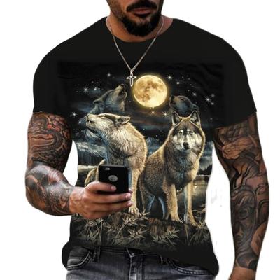 Animal Wolf 3D Print T Shirt For Men Summer Polyester Round Neck Loose Short Sleeve Streetwear Oversized T-shirts Casual Tops Tees
