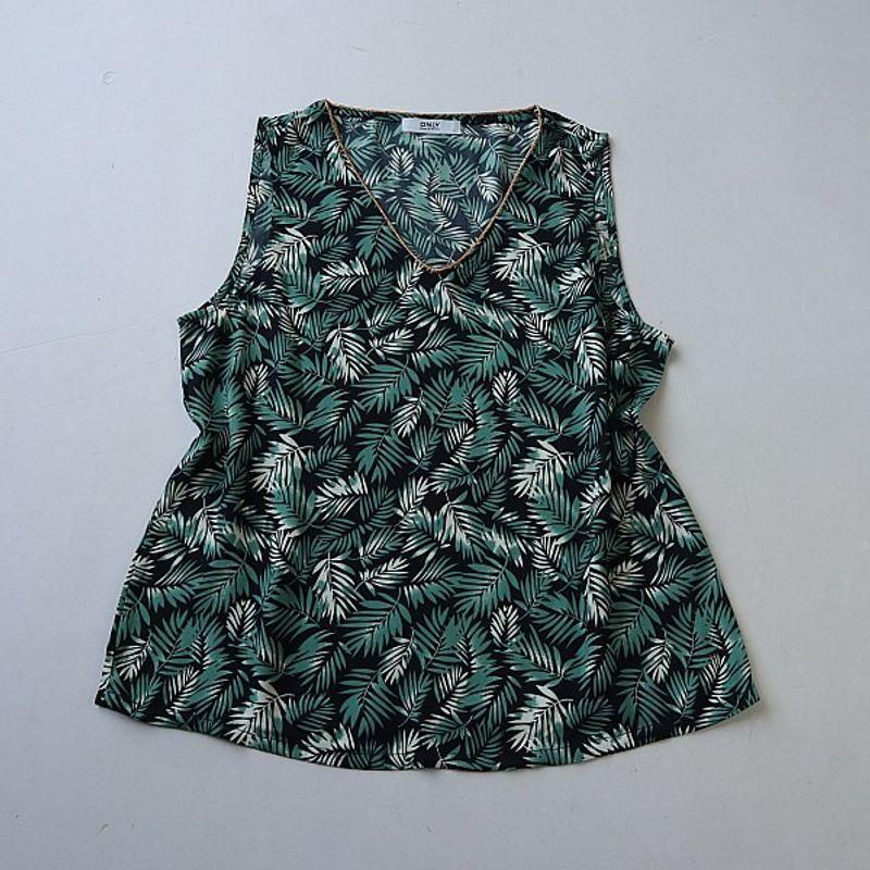 

Мода Лето Новый Женский V-образный вырез I-образный Модный жилет с лиственным узором Текстурированный клетчатый пуловер C14 Navy blue leaf pattern XS