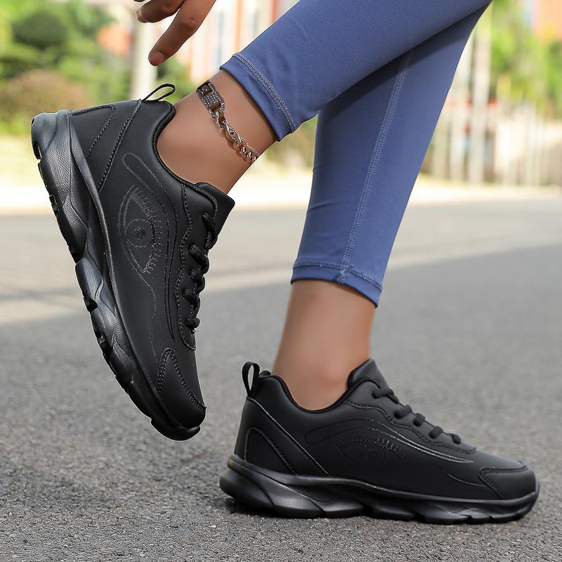 Waterproof leather sneakers women's lightweight all-black feet are not tired after standing for a long time, soft soles are non-slip, kitchen work sh