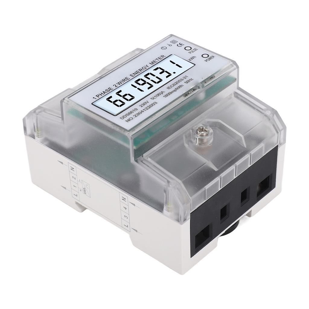 Contor Digital de Energie 1 Fază 2 Fire KWh Electricitate Wattmetru Șină DIN Afișaj LCD cu Iluminare de Fundal 230VAC