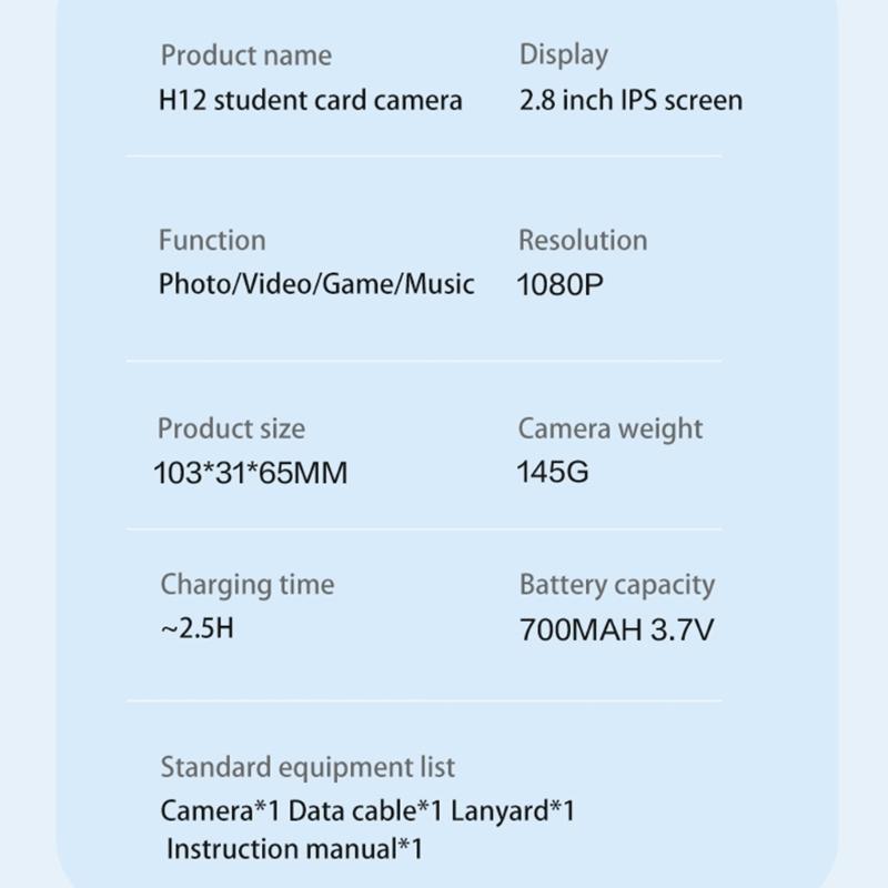 H12 Card Camera Kids Digital Camera 48MP Lens 2.8inch Screen 1080P for Children Boy Girls Birthday Gift