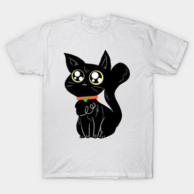 Asian Size Cotton Unisex Tshirt Print T-shirt Cute Halloween Black Cat T-shirt No-Cut Print Regular Fit