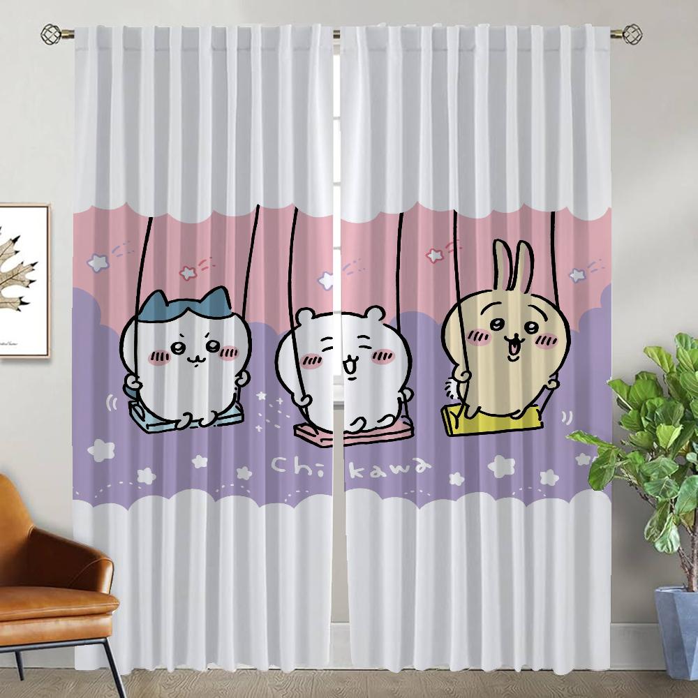 Home Interior Curtains 2 Pieces Chiikawaes Halloween Decoration Partition Window Curtain for Room 2 Panel Shades Living Kitchen