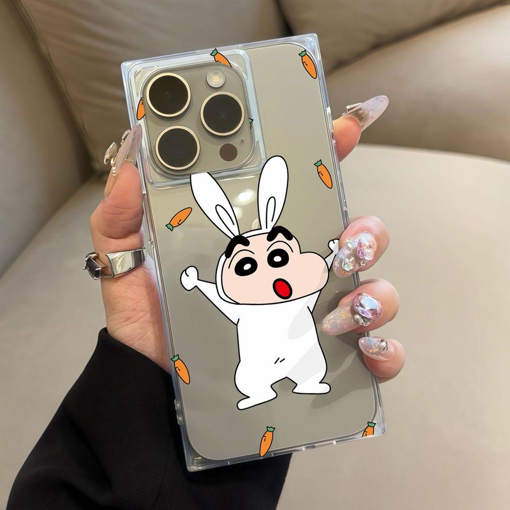 Clear Square Back Tube Case Protection For iPhone 14 Pro Max 15 Plus 12 13 11 16 ProMax Anti-Oxygen,Daikon Crayon Shin Pattern Casing