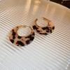Retro Coffee Leopard Print Silver Needle Stud Earrings - Stylish High-End Design