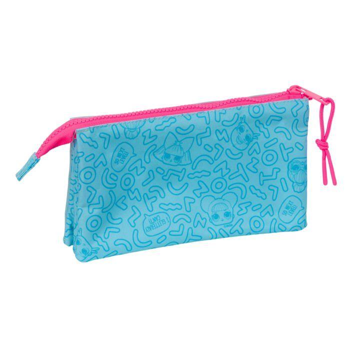 Trousse triple pour enfant - safta - 22x3x12 cm - Bleu - Polyester résistant - Triple fermeture éclair - Ultra légère