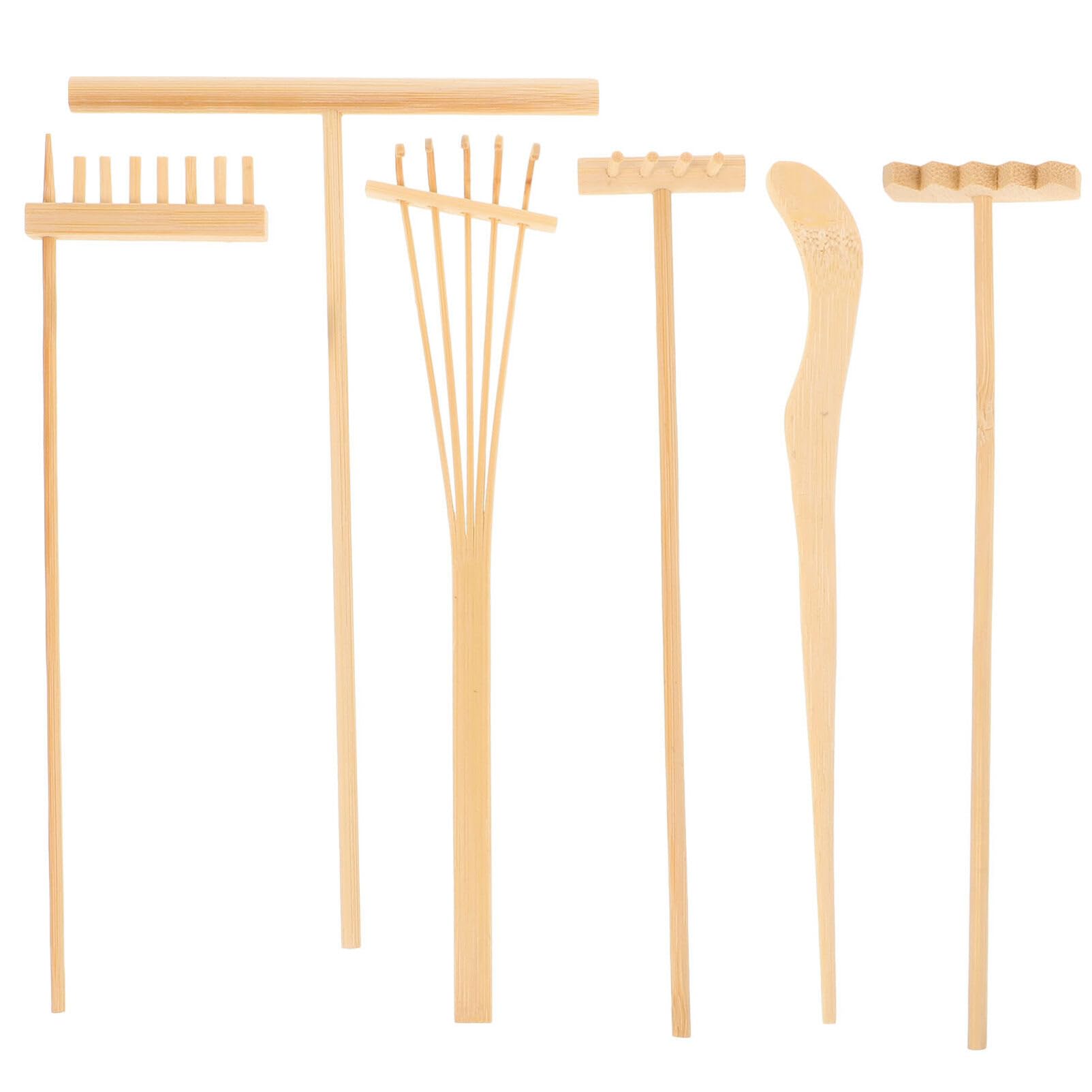 

EXCEART Mini Bamboo Rakes, Set of 6, for Bonsai and Potted Plants, Zen Garden Tools, and Ideal for Desktop Decoration