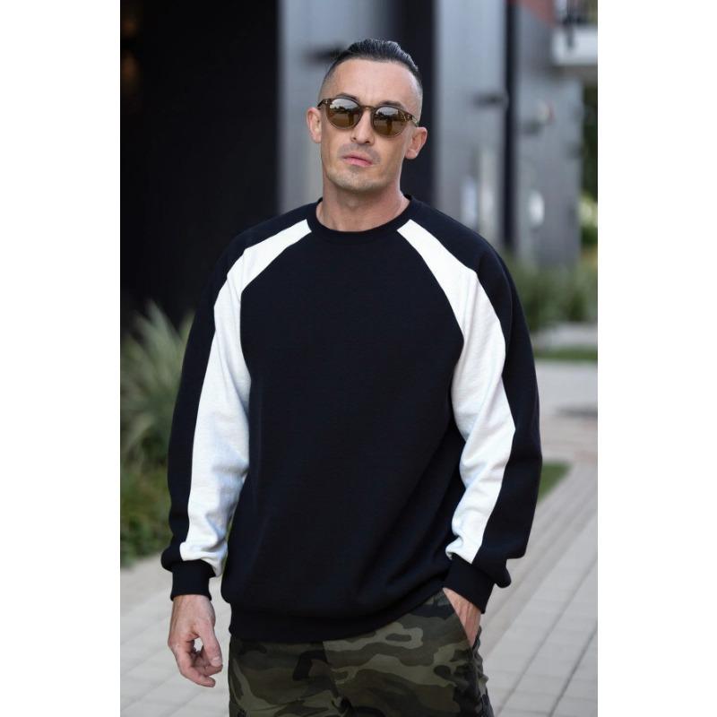 

Stitched Contrasting Color Raglan Round Neck Sweatshirt for Men Spring and Autumn Long-sleeved Pullover Casual Fashion Top S чёрный