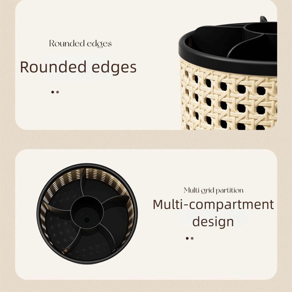 360° Rotating Desktop Pen Holder Multifunctional Grid Design Cosmetic Storage Box Vintage Large Capacity