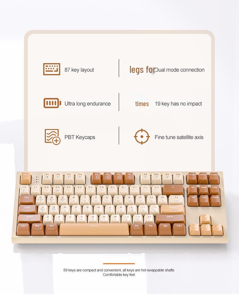 Free Wolf M88 Dual-Mode Wireless Russian Mechanical Gaming Keyboard with PBT Keycaps