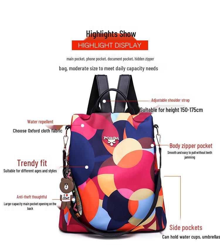 Women's Anti-Theft Printed Oxford Travel Backpack