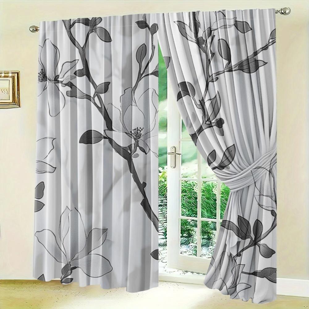 2D Flat   35x90in*2pcs 2pcs Classic Blackout Curtains   Polyester Plant Design Drapes for Bedroom & Living Room   Thermal Insulated