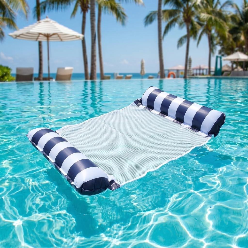 Hamaca Flotante Inflable Tumbona para Piscina Plegable Hamaca de Agua con Centro de Malla para Relajación y Comodidad 130x70cm