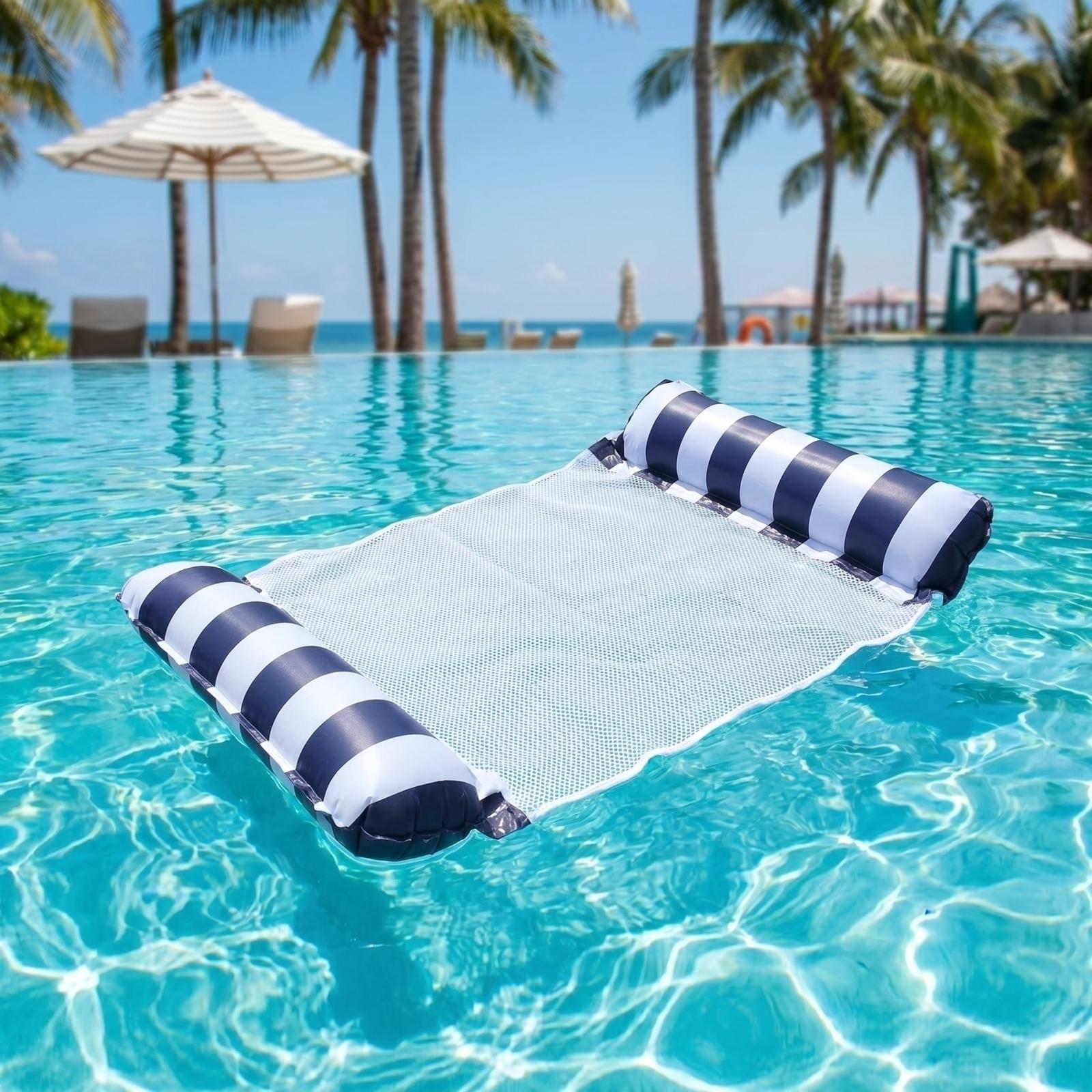 Inflatable Floating Hammock Pool Lounger Foldable Water Hammock with Mesh Center for Relaxation and Comfort 130x70cm One Size