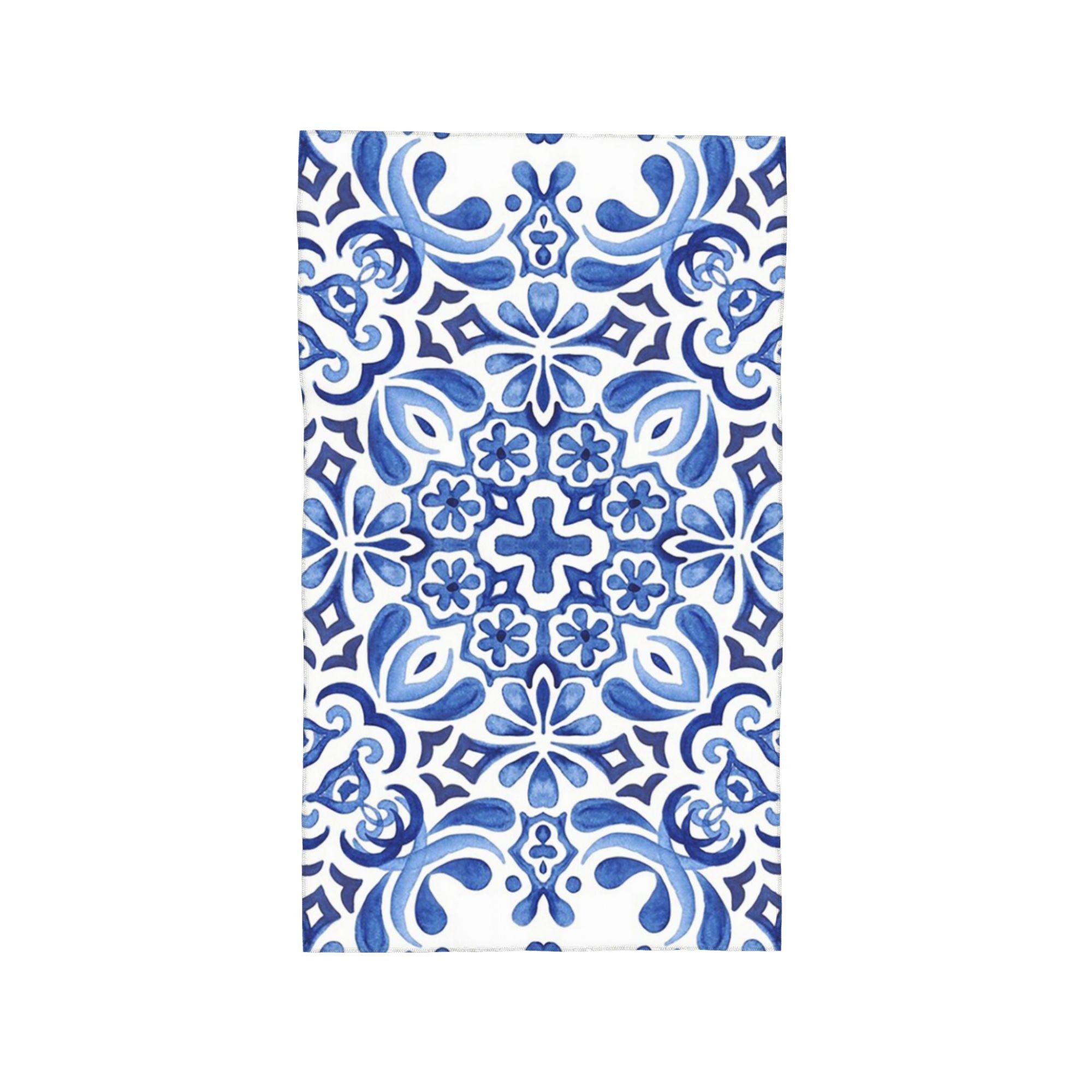 

Mediterranean Mosaic Tiles Azulejos Soft Face Towel Quick Dry Pool Bath Cotton Towels Absorbent W30*H60(CM)