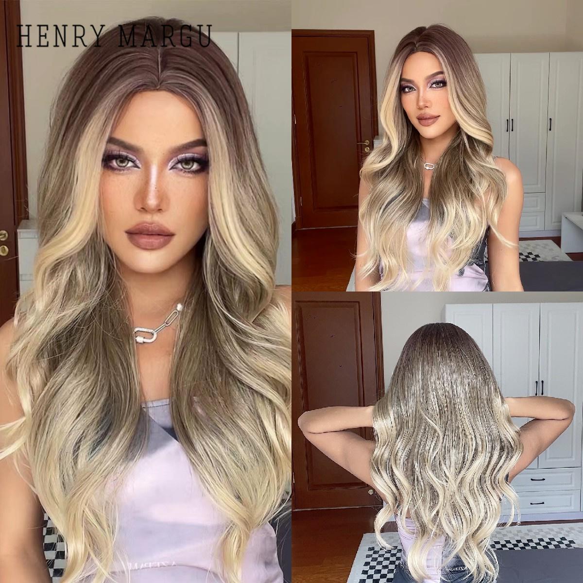 

HENRY MARGU Длинные волнистые синтетические парики от коричневого до блондинки Ombre парики с челкой для женщин Вечерние косплей термостойкие парики wigs-LC055-1