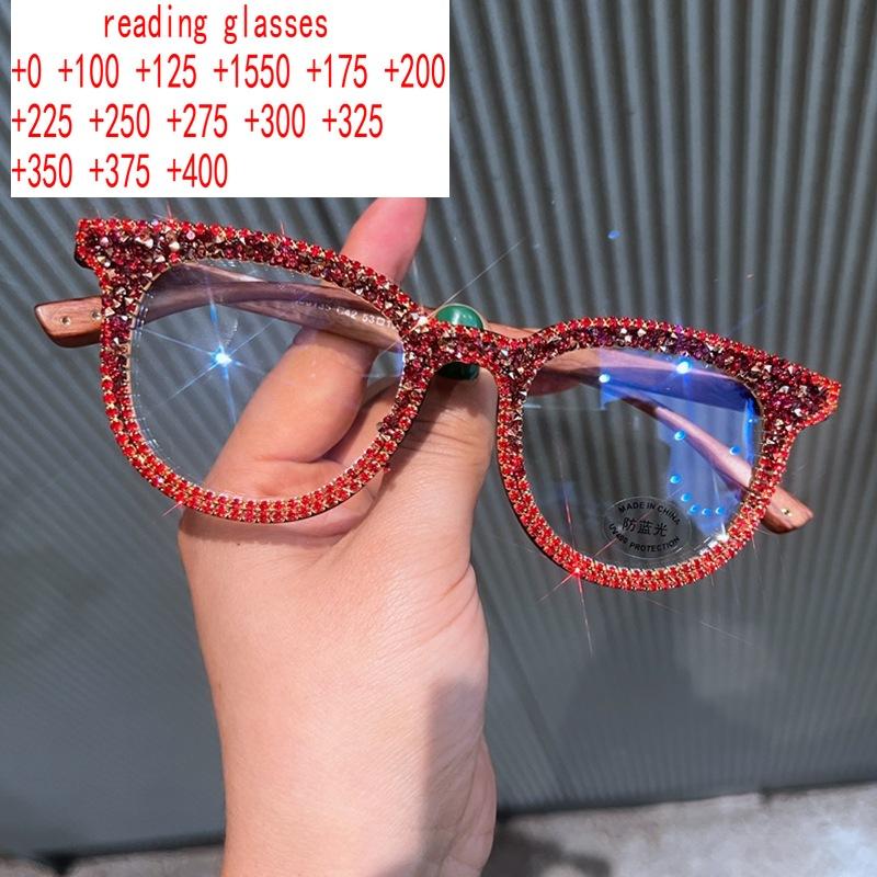 

2023 New Trendy Round Bling Rhinestones Reading Glasses for Women Color Crystal Diamond Frame Eyewear Anti Blue Light Reader NX 0 красный
