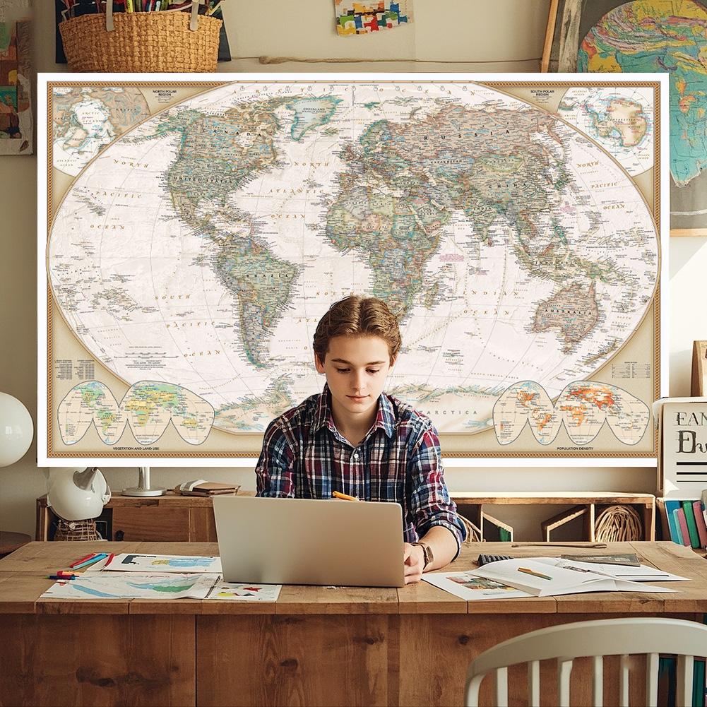 The Vintage World Map,Painting Retro Decorative Hanging Picture Wall Art Poster, School Supplies Home Decor,Travel Supplies