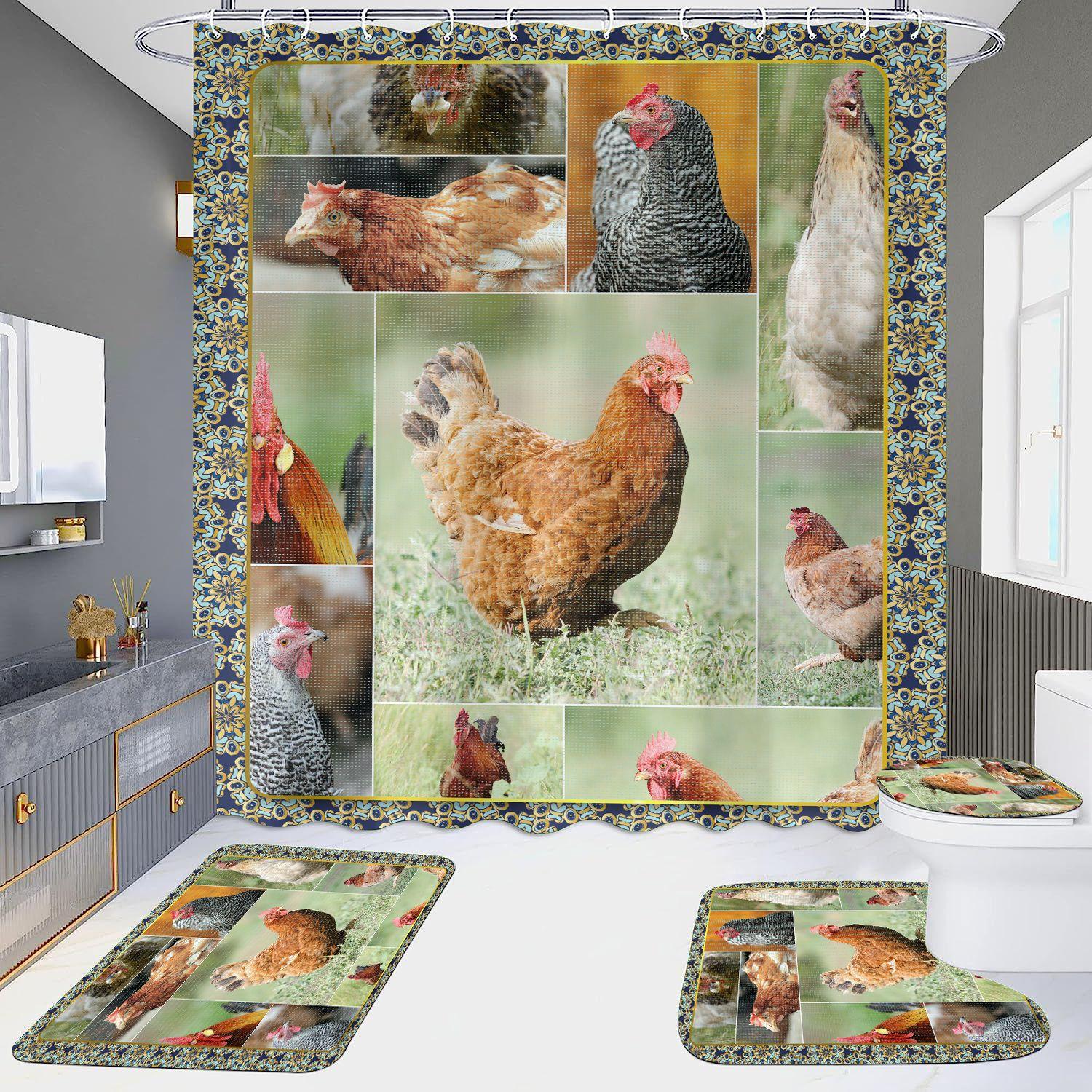 

4 шт. наборы занавесок для душа серии Rooster для ванной комнаты, нескользящие коврики для ванной комнаты, крышка для унитаза, коврик для ванной 4Pcs set