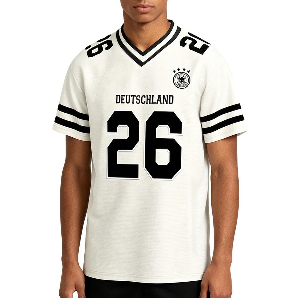 Deutschland 26 Football Tee Soccer World Game Germany Jersey V-neck Short Sleeve Loose Men Tshirts Unisex Streetwear Print Tops