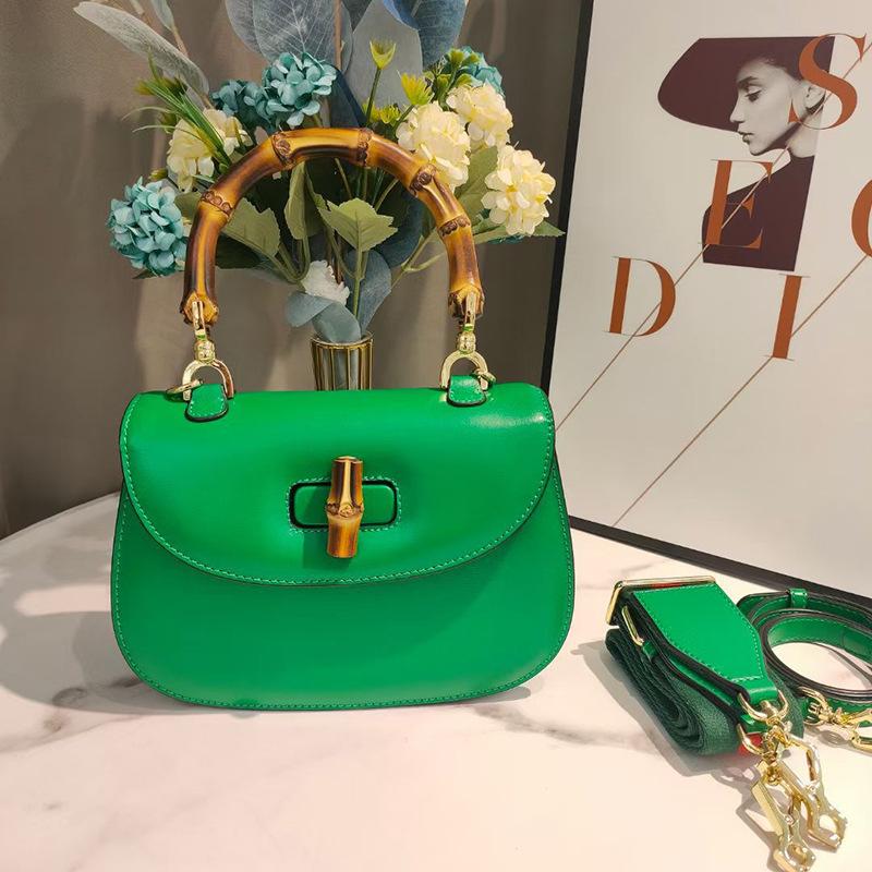 New High-end Messenger Bag Retro Simple Bamboo Bag Leather Fashion Saddle Bag Wide Shoulder Strap Single Shoulder Handbag