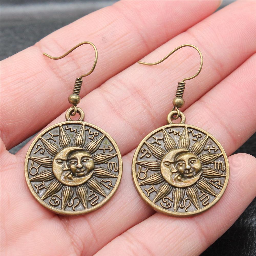 25 Styles Vintage Antique Bronze Plated Moon Sun Star Dangle Drop Earrings For Women Inspired Statement Wiccan Jewelry Gift