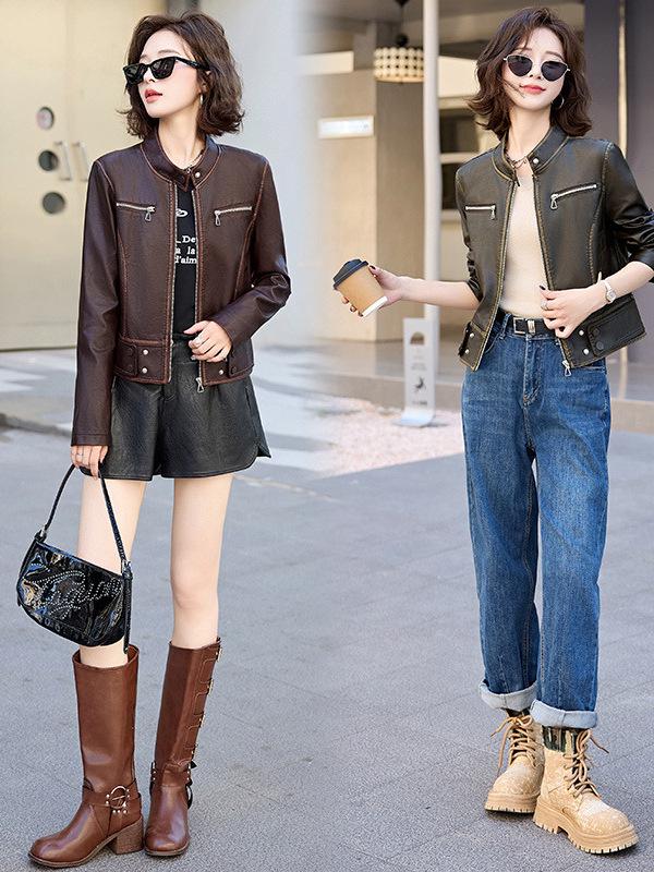 2025 Elegant Petite Women's Genuine Leather Jacket - Short Spring/Autumn Style