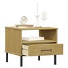 Nightstand OSLO with Metal Legs Brown Solid Pine Wood