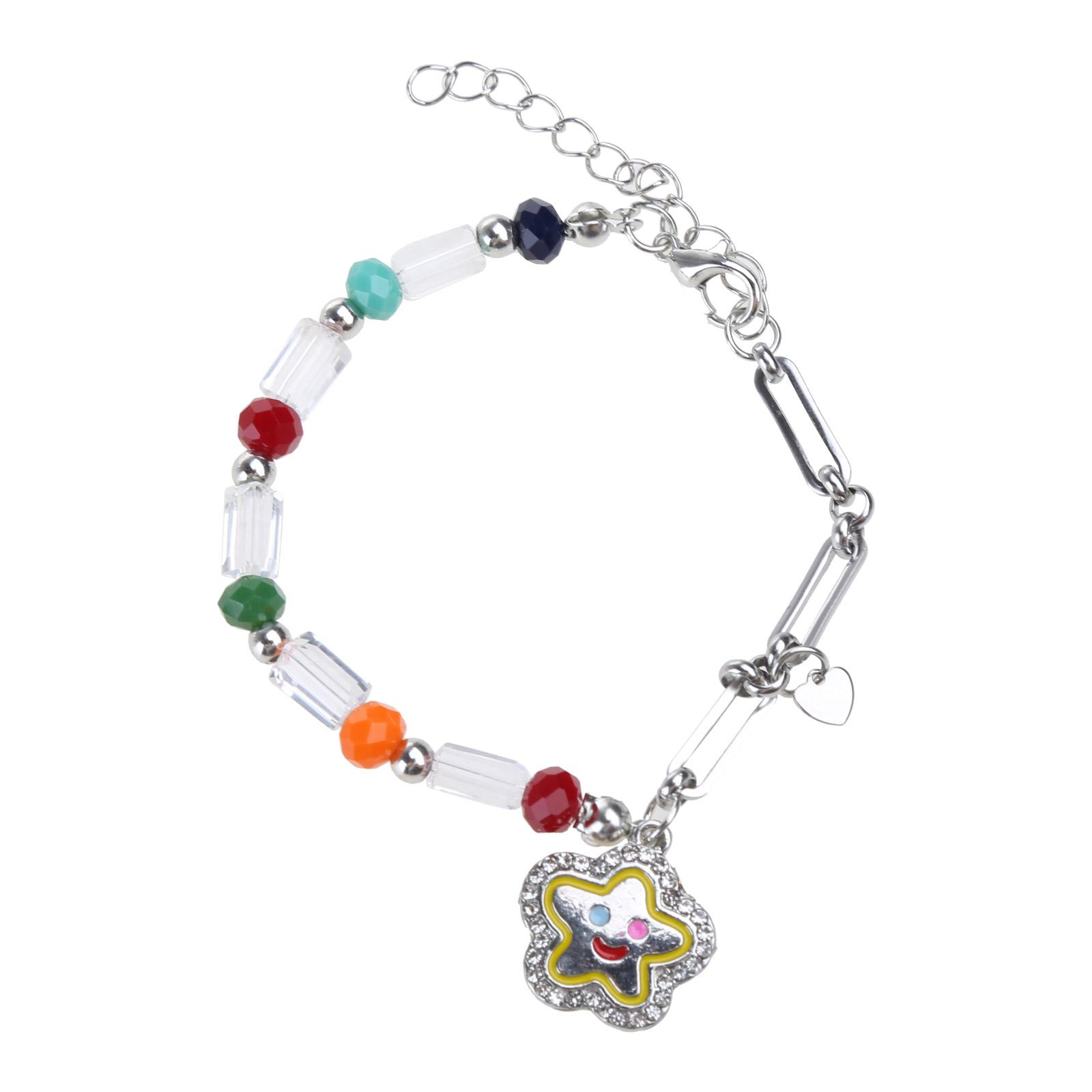 

Unique Colorful Bead Bracelet with Cute Star -Face Pendant Handchain Wristband Ideal-Gift for Friend Students Teen 1