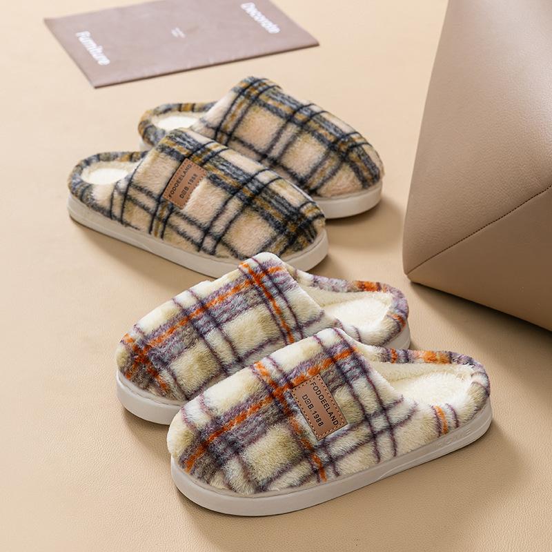 Home cotton slippers men's velvet warm cotton mop winter new non-slip silent wool slippers couple shoes