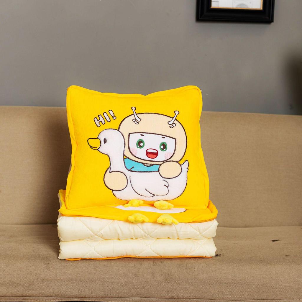 Two-in-One Embroidery Throw Pillow and Quilt: Logo Print Cushion for Bed, Car, Office, or Nap