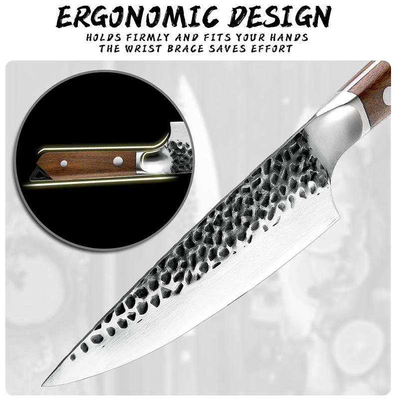 Professional Chef Knife Hand Forged Stainless Steel Kitchen Butcher Knives Vegetables Cutter Meat Slicer Ebony Handle