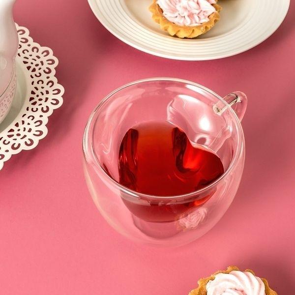 Heart Double Wall Mug Large Thermal Glass Mug