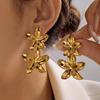 Vintage Flower Stainless Steel Drop Stud Earrings for Women Classical Multi Layer Floral Party Fashion Jewelry Gift