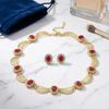Gold-Tone Gemstone Necklace Set Geometric Statement Jewelry Set Earring Matching Set  Women