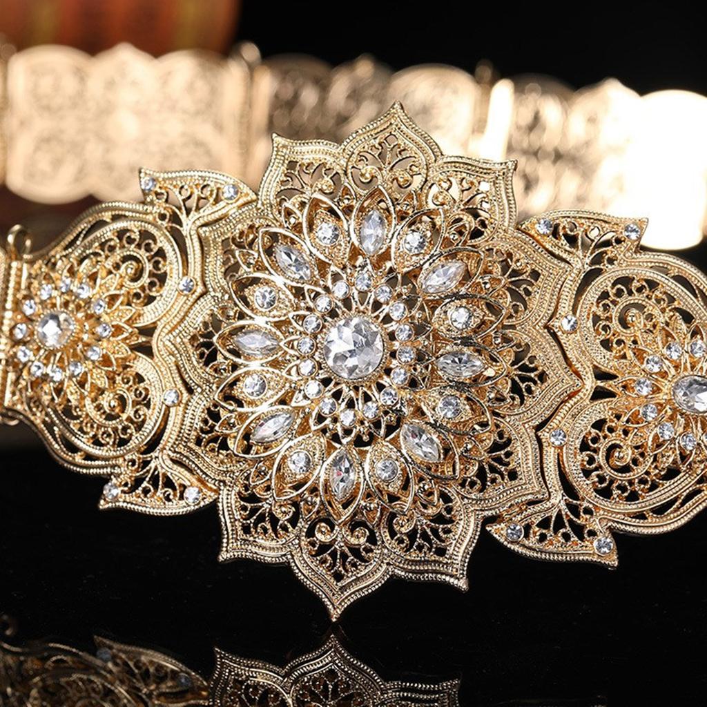 Traditional Hollowed Out Belt Moroccan Caucasus Robe Belt Antique Waistband for Wedding Rhinestones Carving Corset Belt