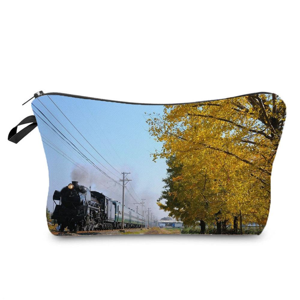 Women Railway Print Cosmetic Bag Toiletries Organize Travel Storage Case 6782