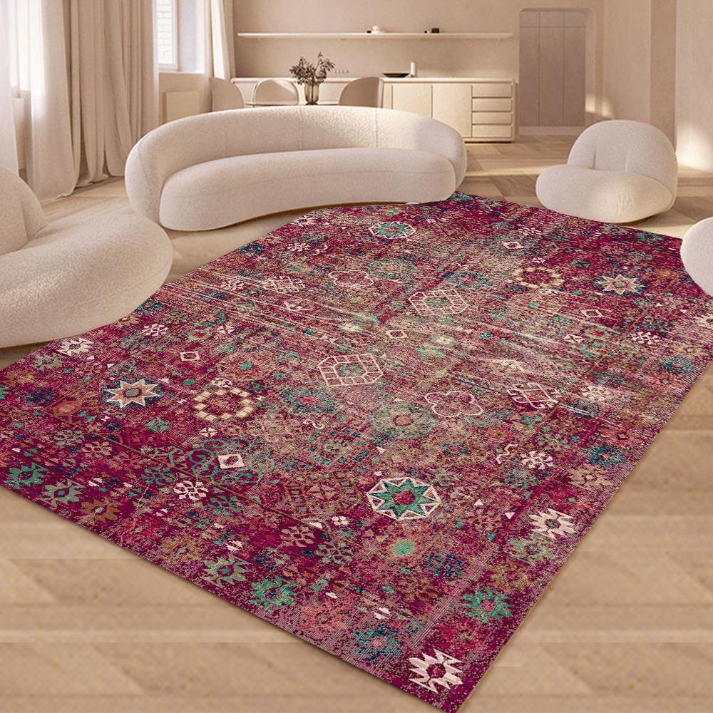 Tapis lavables pour salon, chambre à coucher, salle à manger, cuisine, tapis de sol antidérapant, tapis d'intérieur lavable en machine, tapis vintage 80x120cm brown