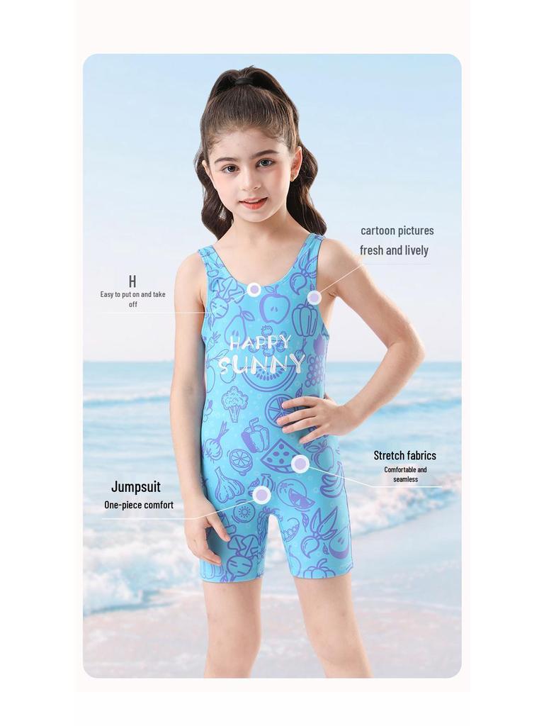 2025 Girls' Quick-Dry One-Piece Swimsuit for Middle & Big Kids - Professional Training & Hot Spring Design
