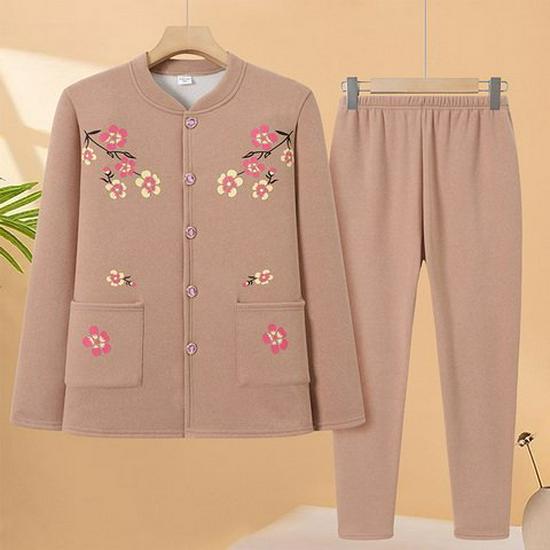 Gemütliches Zweiteiler-Set aus Samt: Strickjacke & Hose für Frauen mittleren Alters & Senioren – Lockere, bequeme Homewear für Oma