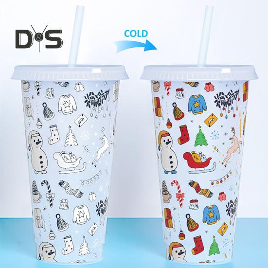 710 ml pohár so slamkou na jednoduché čistenie Christmas Elements Odolná magická fľaša na vodu so slamkou meniacou farbu