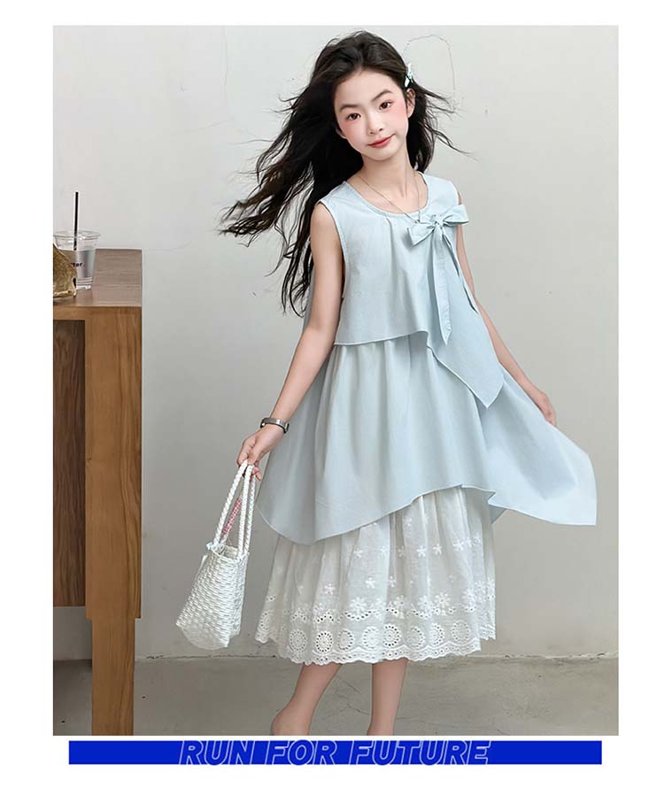 Girls' summer vest dress 2026 new style girls' sleeveless cotton beach dress children's lace princess dress