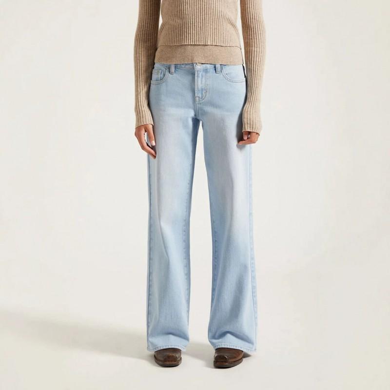Washed Distressed Slim Fit Jeans Women Low Rise Straight Leg Wide Denim Pants